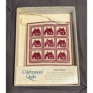 1990 Red School House Ceramic Quilt Tile / Celebration Of American Quilts